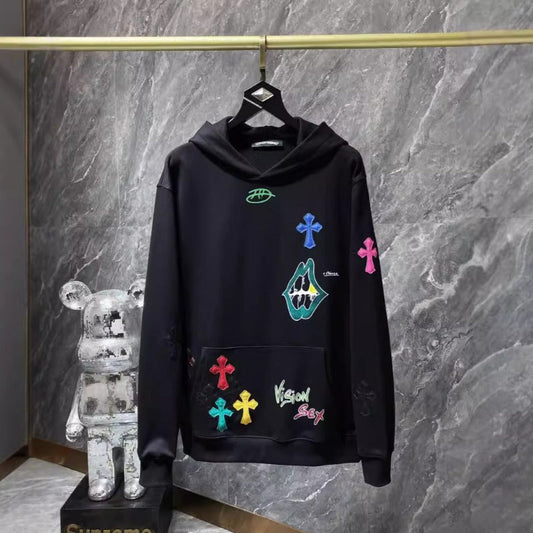 Chh Chrome Hearts Hoodie Autumn/Winter CH Classic Color Sanskrit Hand Painted Graffiti Casual Hooded Sweater