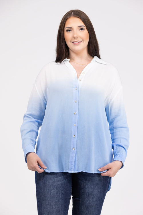 Take A Dip In The Ocean Women's Ombre Button Up Long Sleeve Top