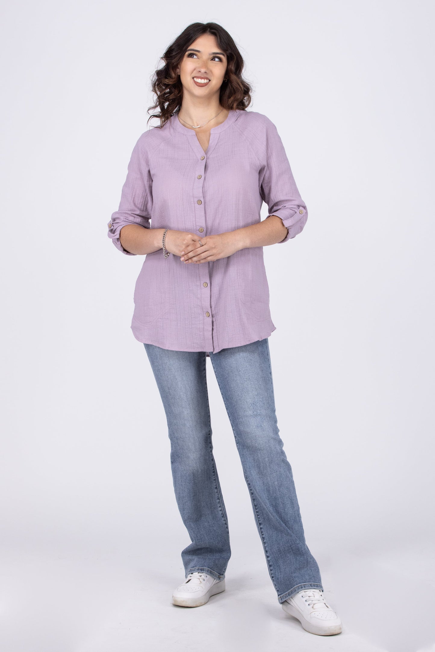 Perfect Vision Women's Cotton Button Down Long Sleeve Top