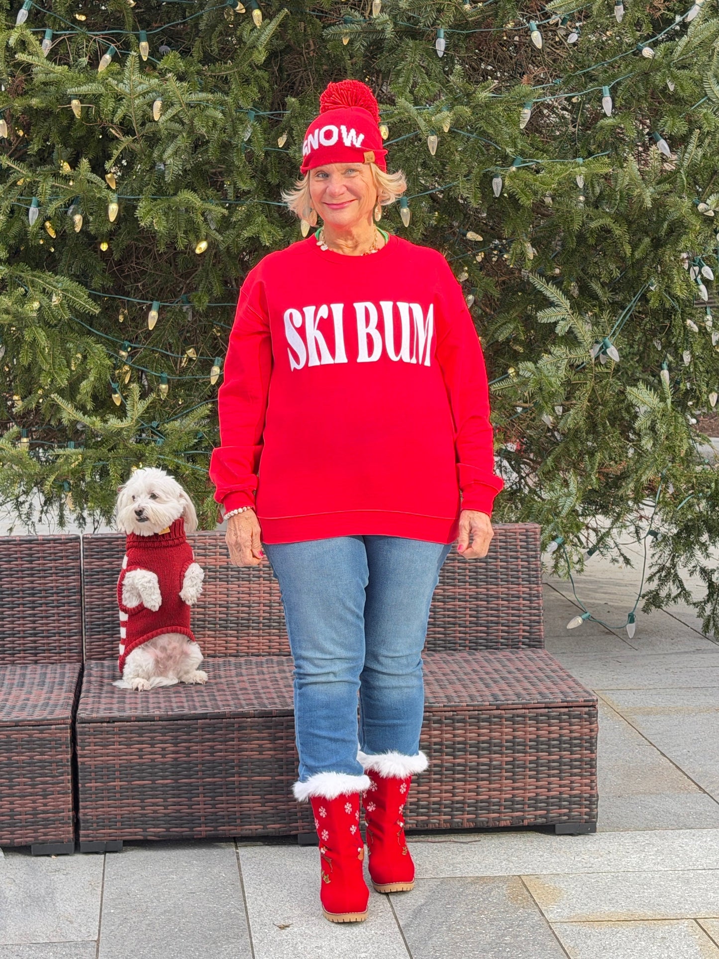 RED SKI BUM Suede-Like Flocked Logo Heavyweight Sweatshirt