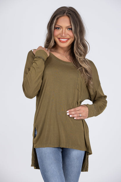 Feeling Spunky Women's Solid Knit Long Sleeve Top