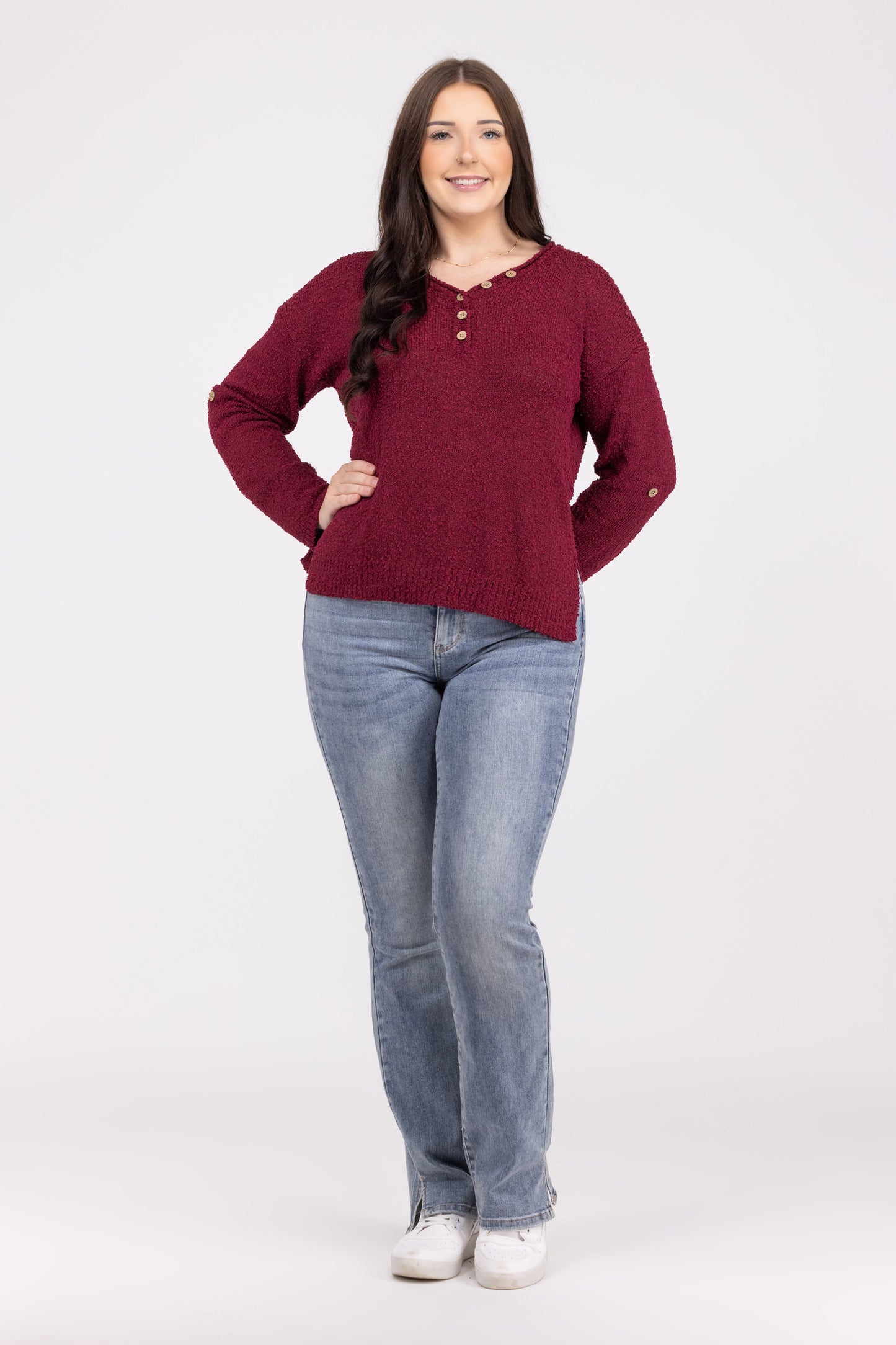 Sheer Perfection Women's Relaxed Boucle Knit V-Neck Sweater