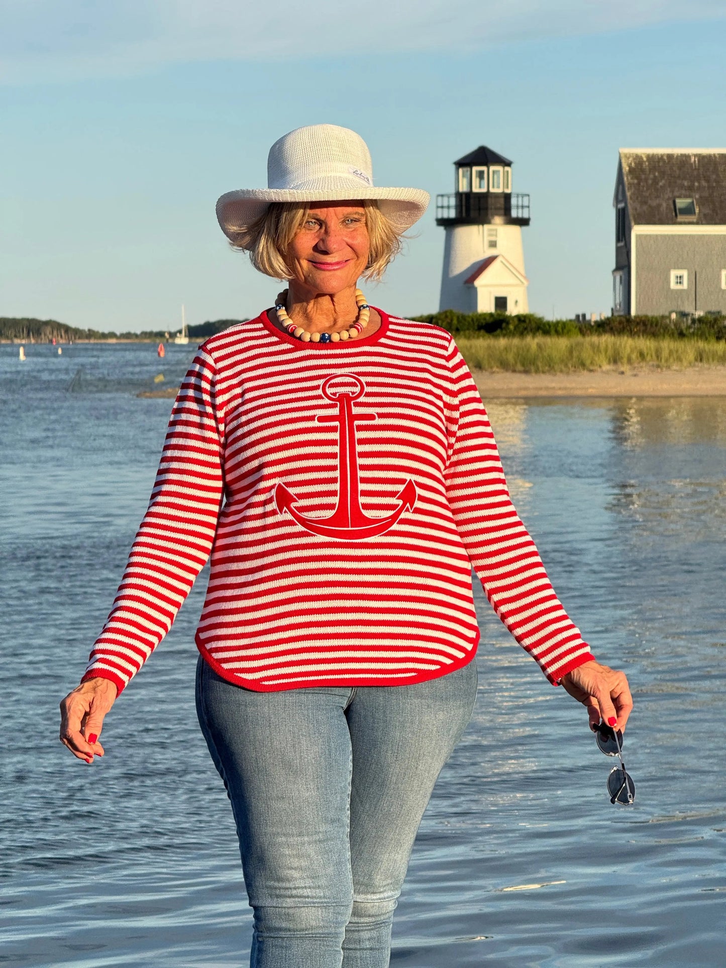 RED AND WHITE STRIPE ANCHOR SWEATER