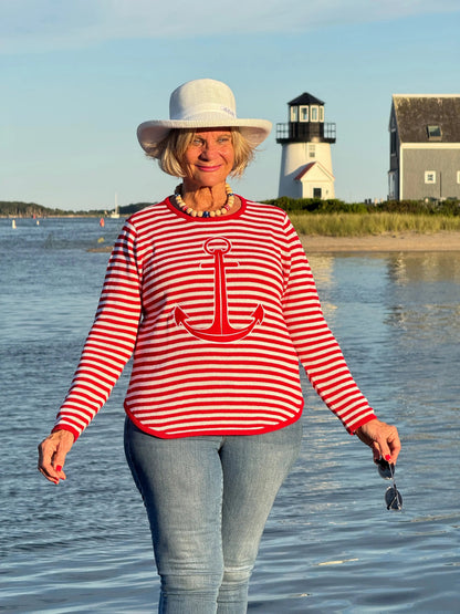 RED AND WHITE STRIPE ANCHOR SWEATER