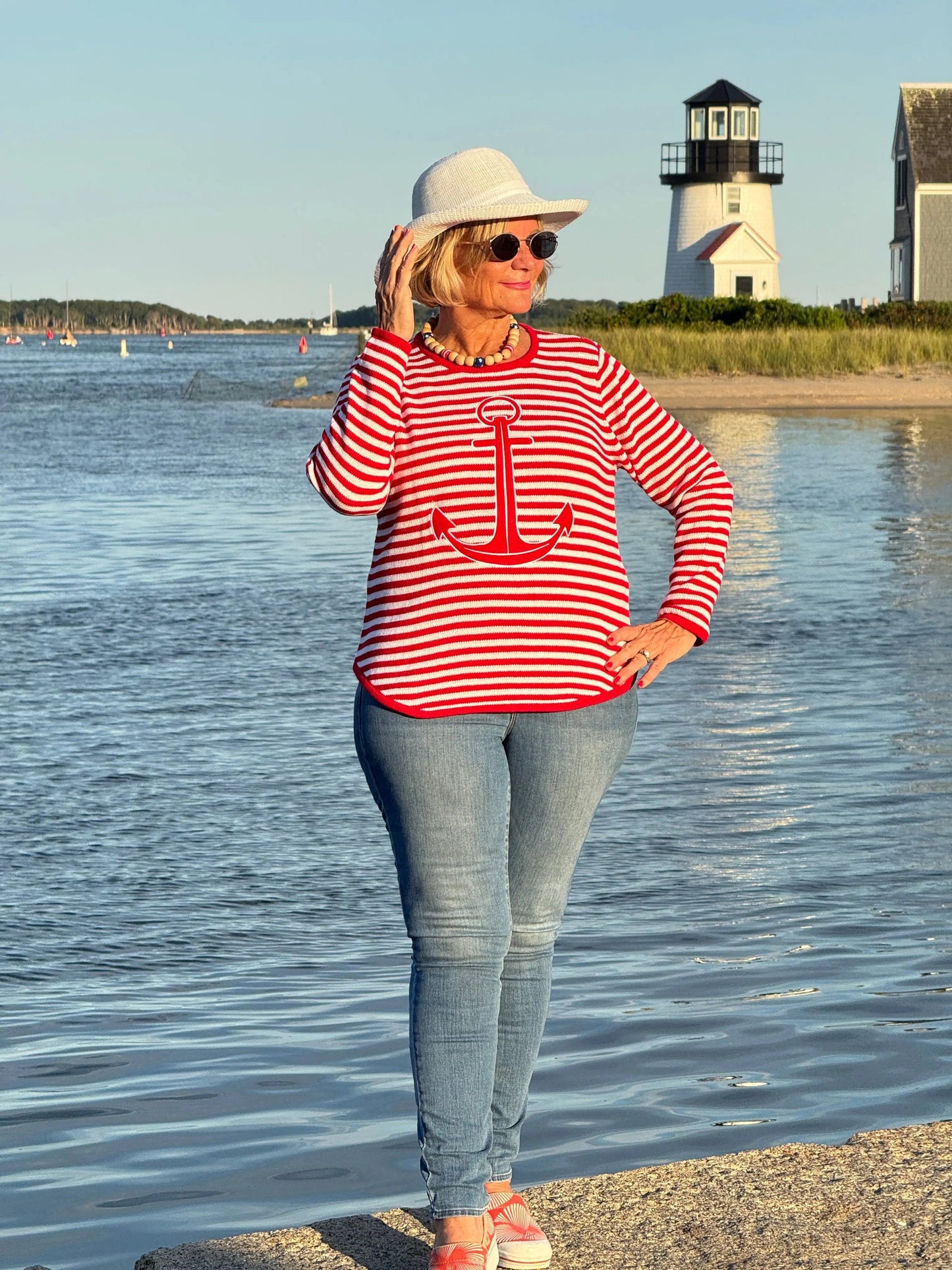 RED AND WHITE STRIPE ANCHOR SWEATER