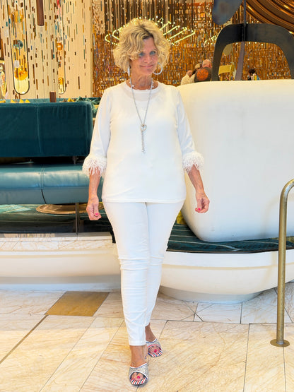 LULU-B WHITE CASHMERE FRINGE TOP