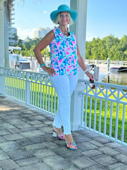 PINK PETALS RUFFLE SLEEVELESS