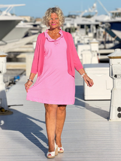 MARINA PINK STRIPE RUFFLE DRESS