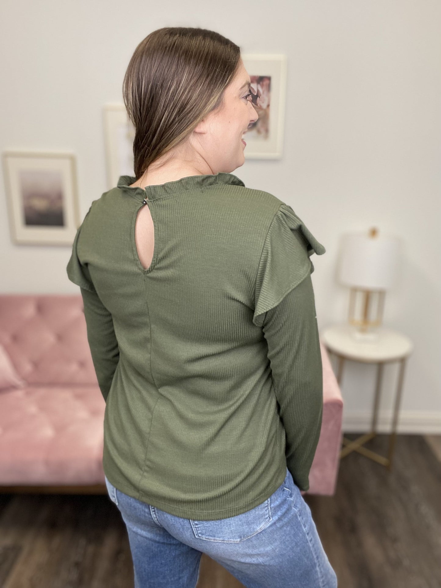 Ruffle Women's Ribbed Long Sleeve Top