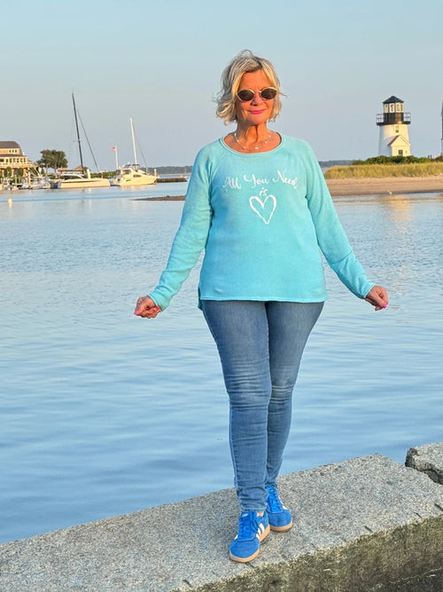 SEA FOAM ALL YOU NEED IS LOVE SWEATER