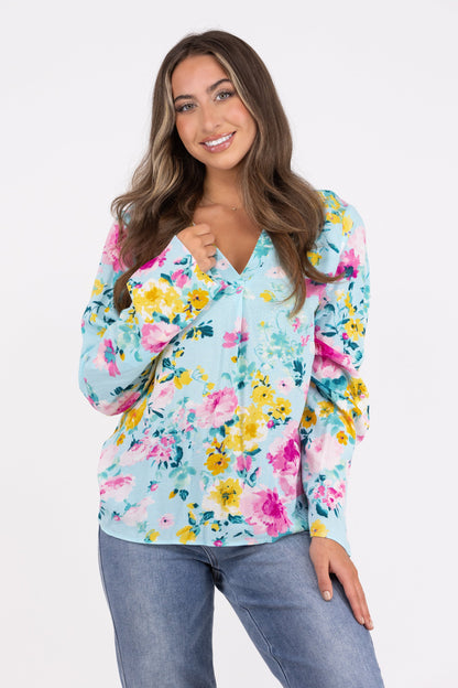 Sunday's Best Women's Floral Flowy Long Sleeve Top