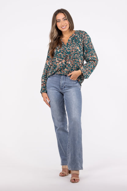 Sunday's Best Women's Floral Flowy Long Sleeve Top