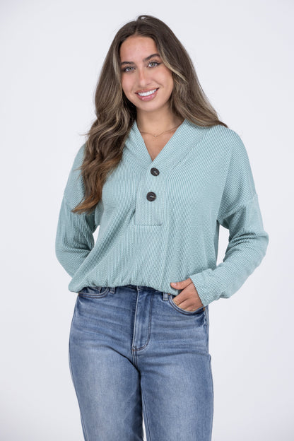Will Be True Women's Textured Layering Long Sleeve Pullover Top