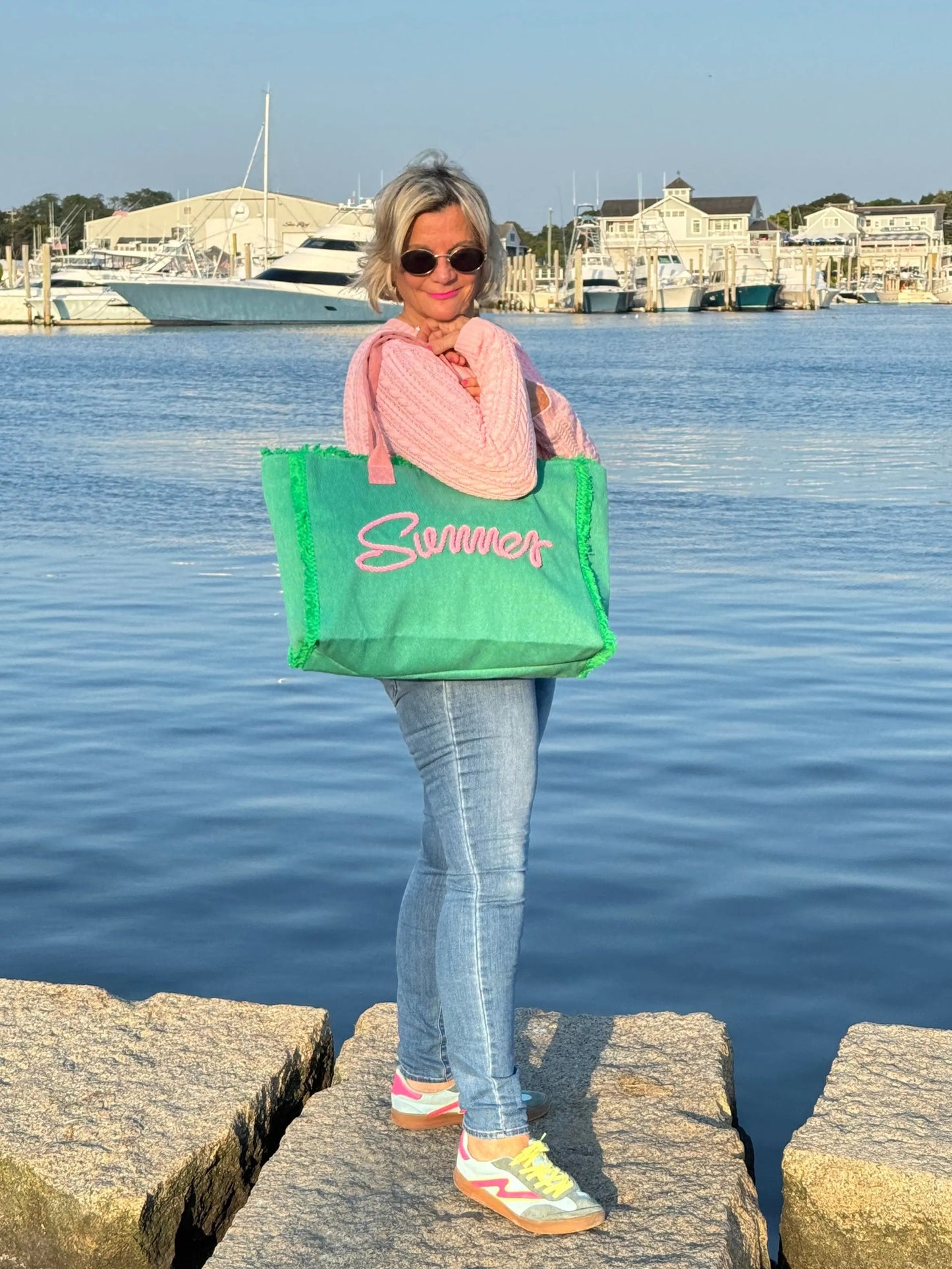 SEWN ROPE SUMMER LETTER FRINGED CANVAS BAG
