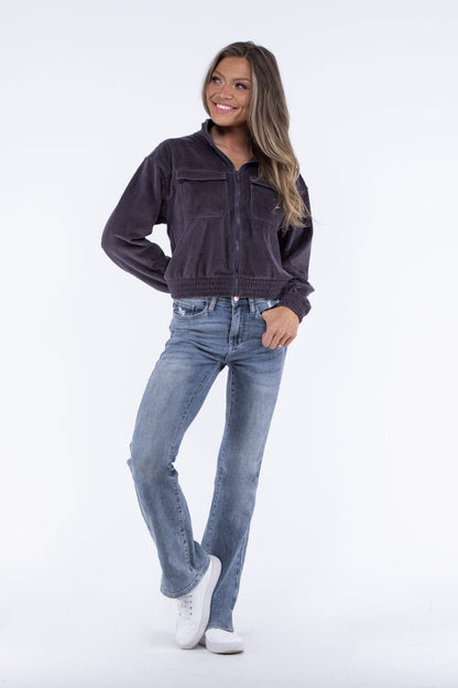 Doin It Right Women's Zip Up Cropped Corduroy Jacket
