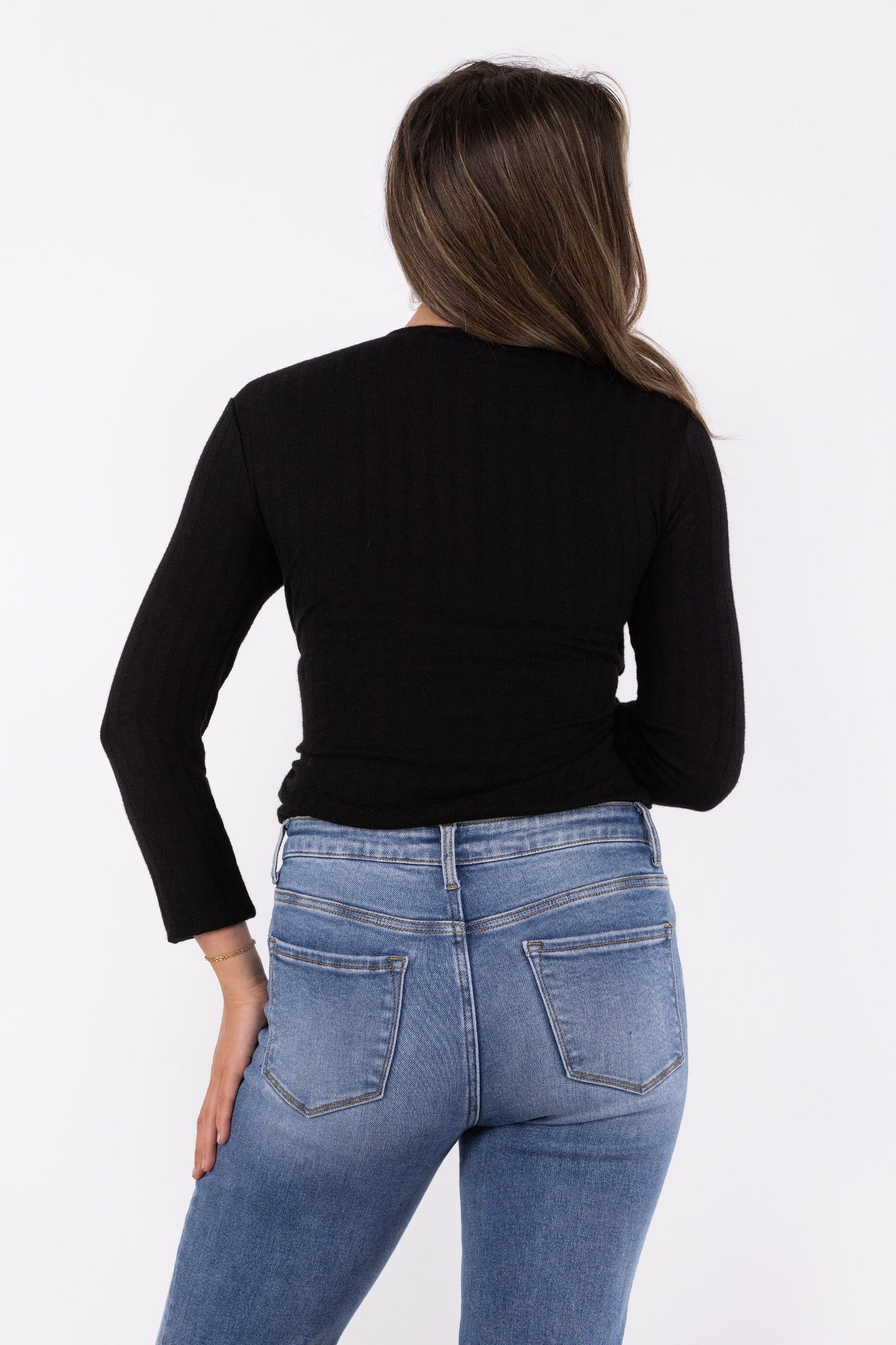 Make Your Choice Women's Half Button Down Ribbed Long Sleeve Top