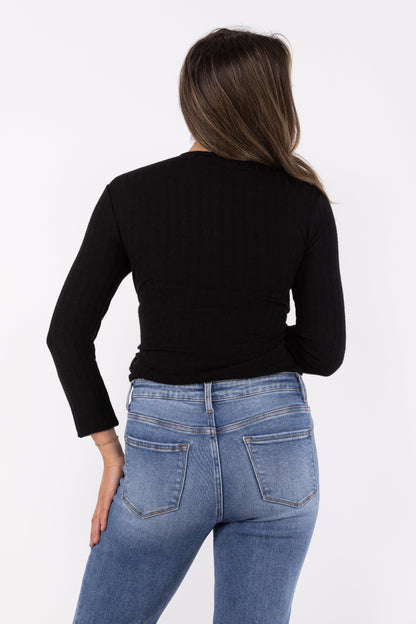 Make Your Choice Women's Half Button Down Ribbed Long Sleeve Top