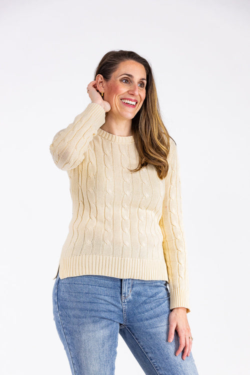 Cable Crew Women's Ribbed Sleeves Sweater