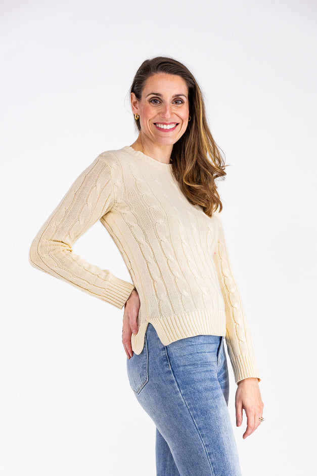 Cable Crew Women's Ribbed Sleeves Sweater