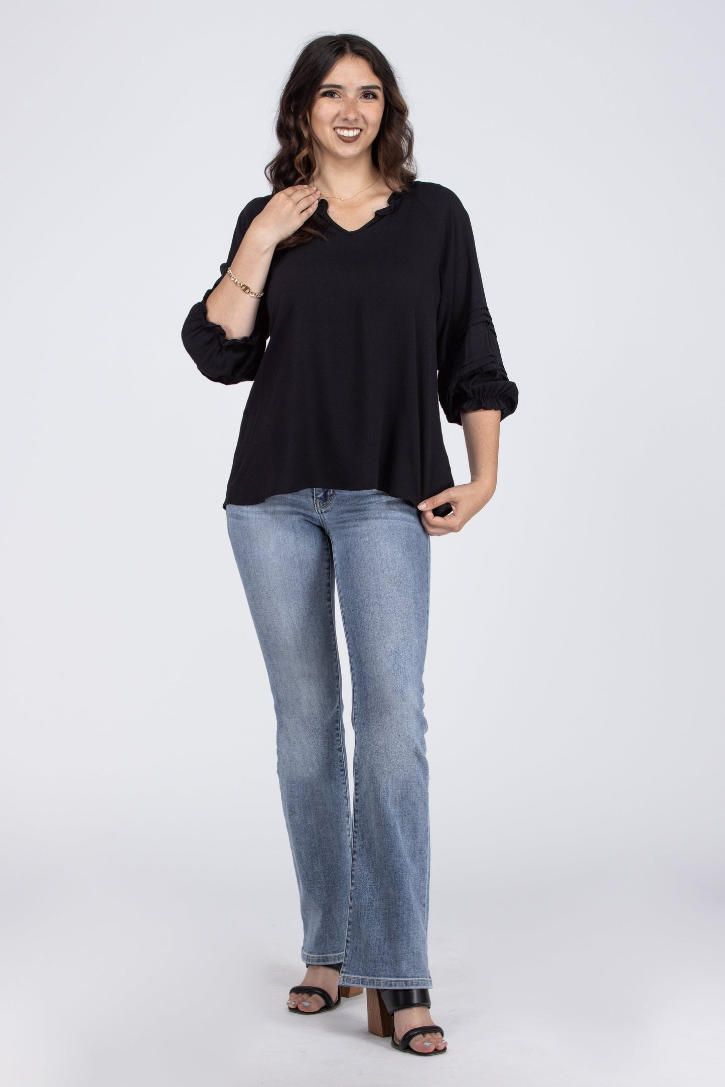 Ruffles My Pleats Women's Long Puff Sleeve Top