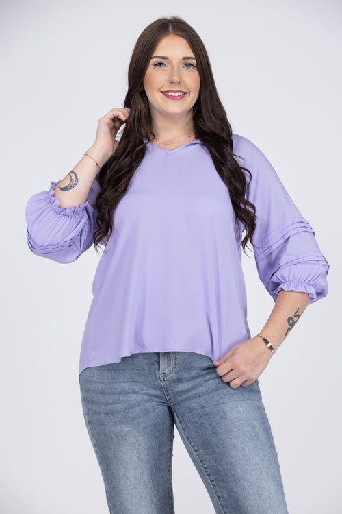 Ruffles My Pleats Women's Long Puff Sleeve Top