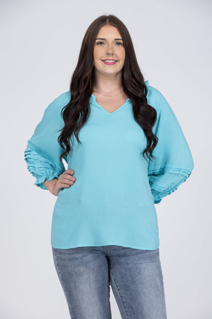 Ruffles My Pleats Women's Long Puff Sleeve Top