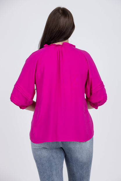 Ruffles My Pleats Women's Long Puff Sleeve Top