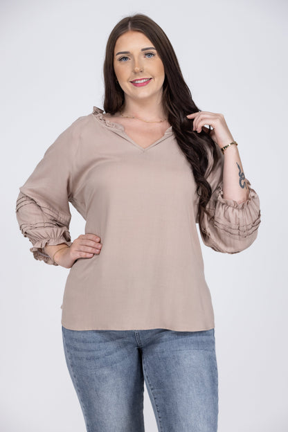 Ruffles My Pleats Women's Long Puff Sleeve Top