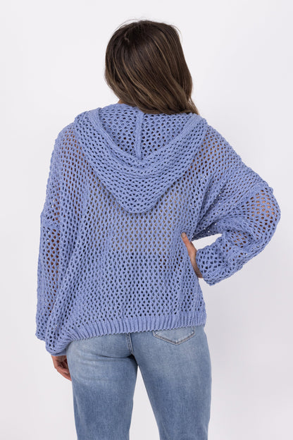 Lace up Women's Lightweight Open Knit Hooded Sweater