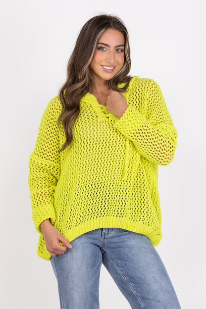 Lace up Women's Lightweight Open Knit Hooded Sweater
