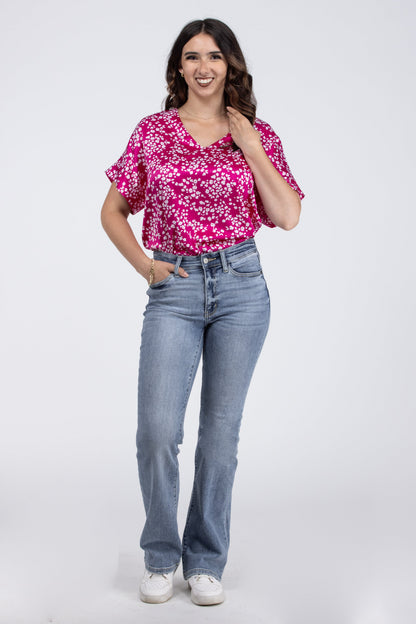 Silhouette Flowers Women's V-Neckline Top
