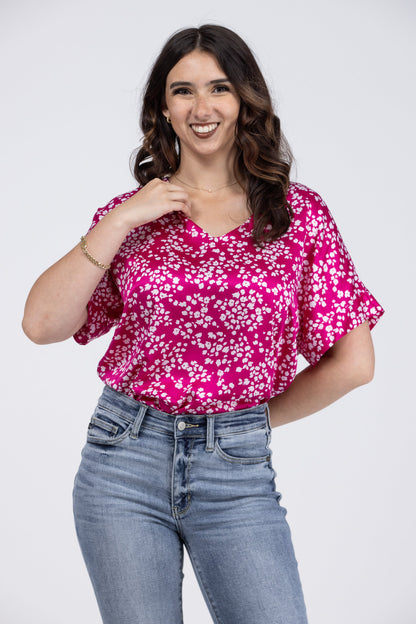 Silhouette Flowers Women's V-Neckline Top