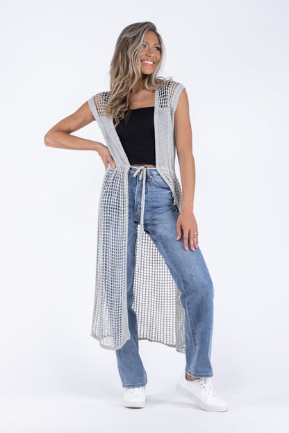 Flying Free Women's Boho Open Knit Sleeveless Cardigan