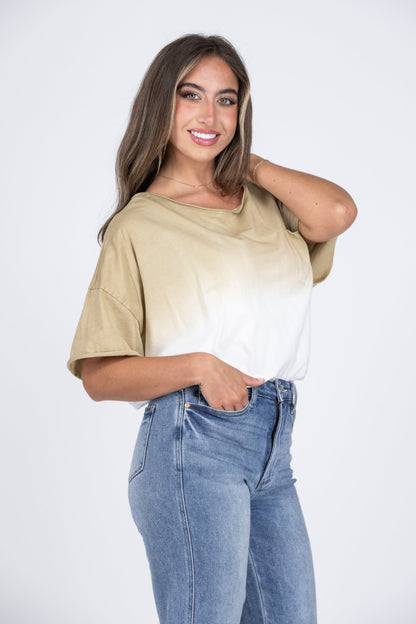 Big Time Play Women's Ombre Oversized Crop Short Sleeve Top