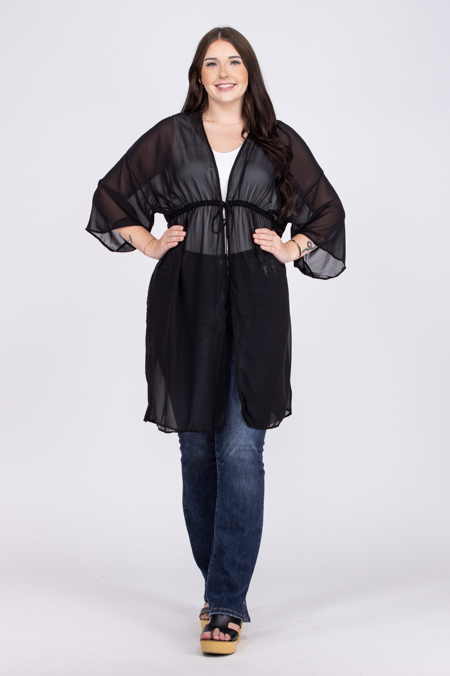 Make Me Feel Special Women's Sheer Front Tie Kimono