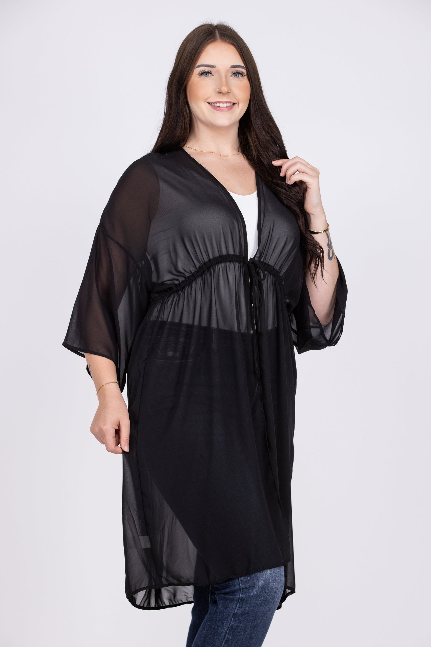 Make Me Feel Special Women's Sheer Front Tie Kimono