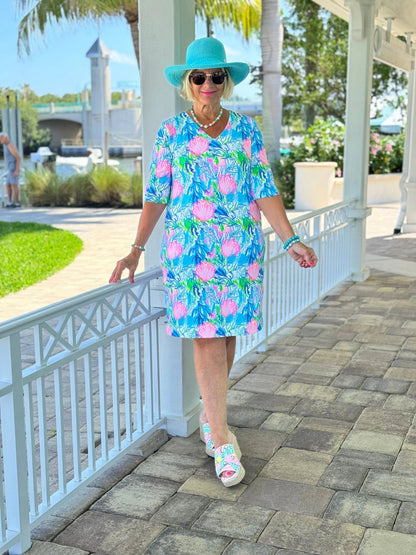 SEASHELL BEACH ELBOW SLEEVE DRESS