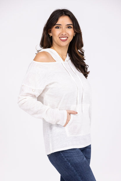 Where I Want To Be Women's Lace Detailed Cold Shoulder Hoodie