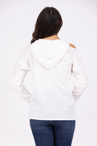Where I Want To Be Women's Lace Detailed Cold Shoulder Hoodie