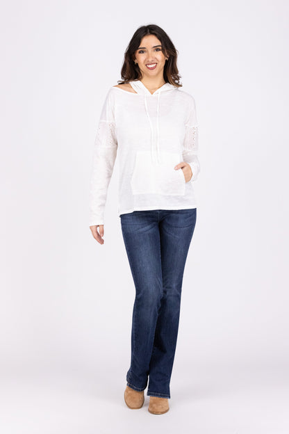 Where I Want To Be Women's Lace Detailed Cold Shoulder Hoodie