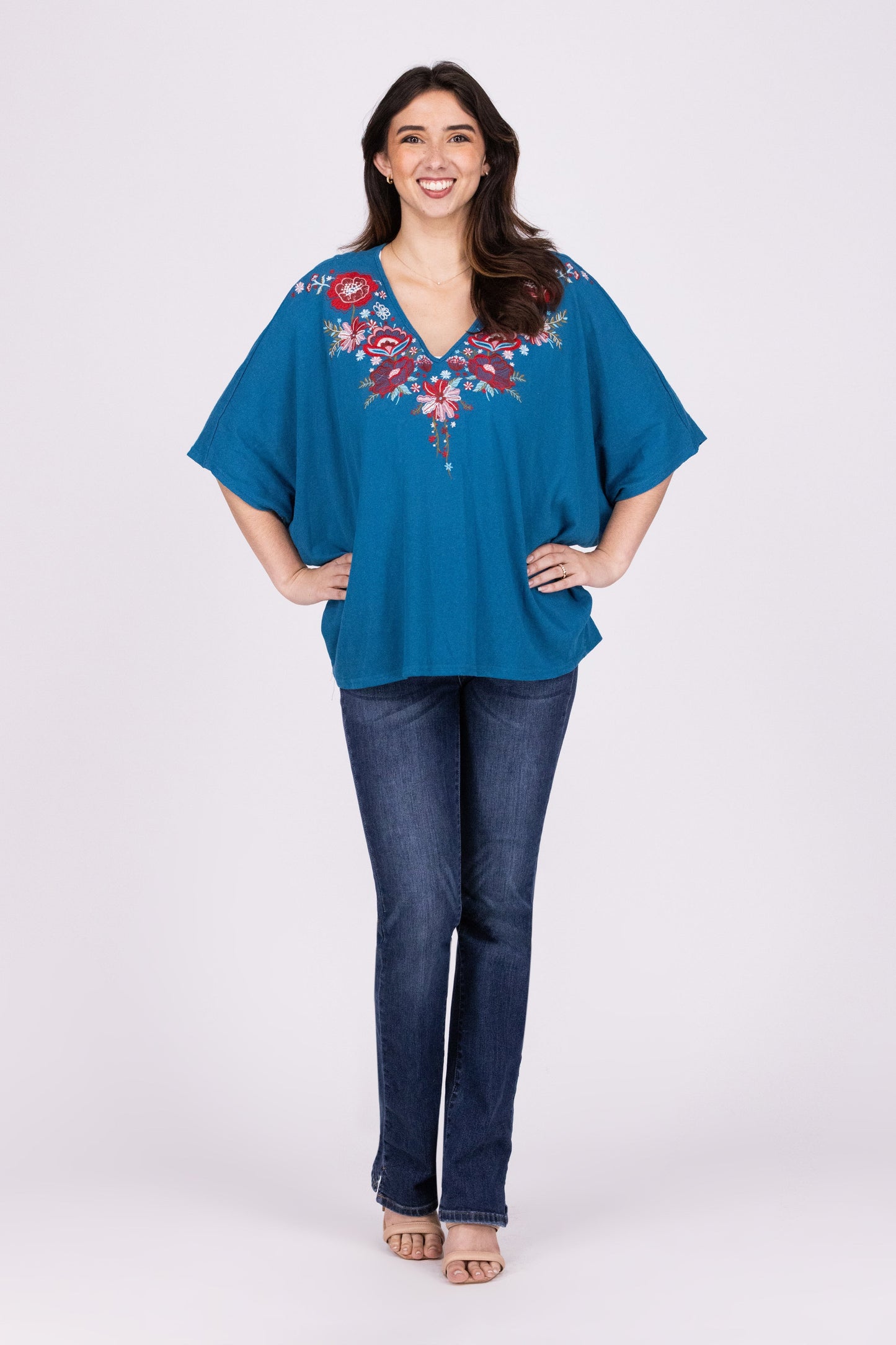 Time To Celebrate Women's Embroidered V-Neck Short Sleeve Top
