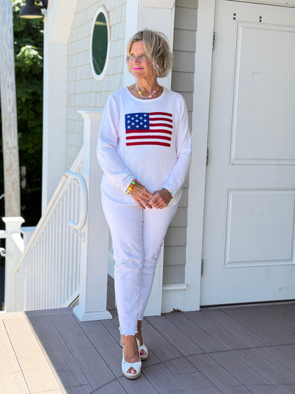 LULUB DOCKSIDE WHITE STAR FLAG SWEATER