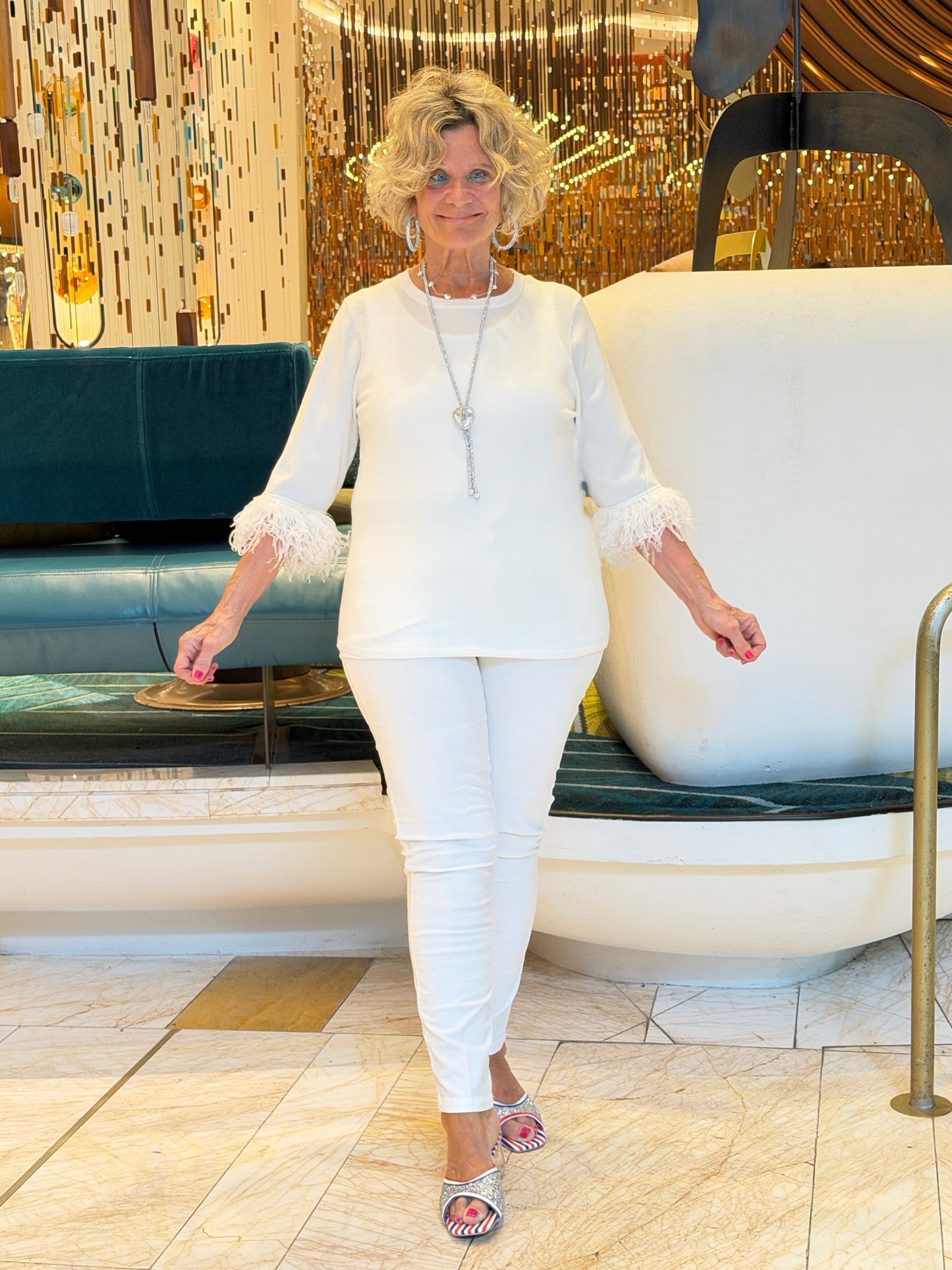 LULU-B WHITE CASHMERE FRINGE TOP