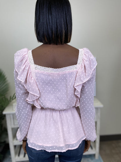 In A Pinch Women's Swiss Dot Long Sleeve Top