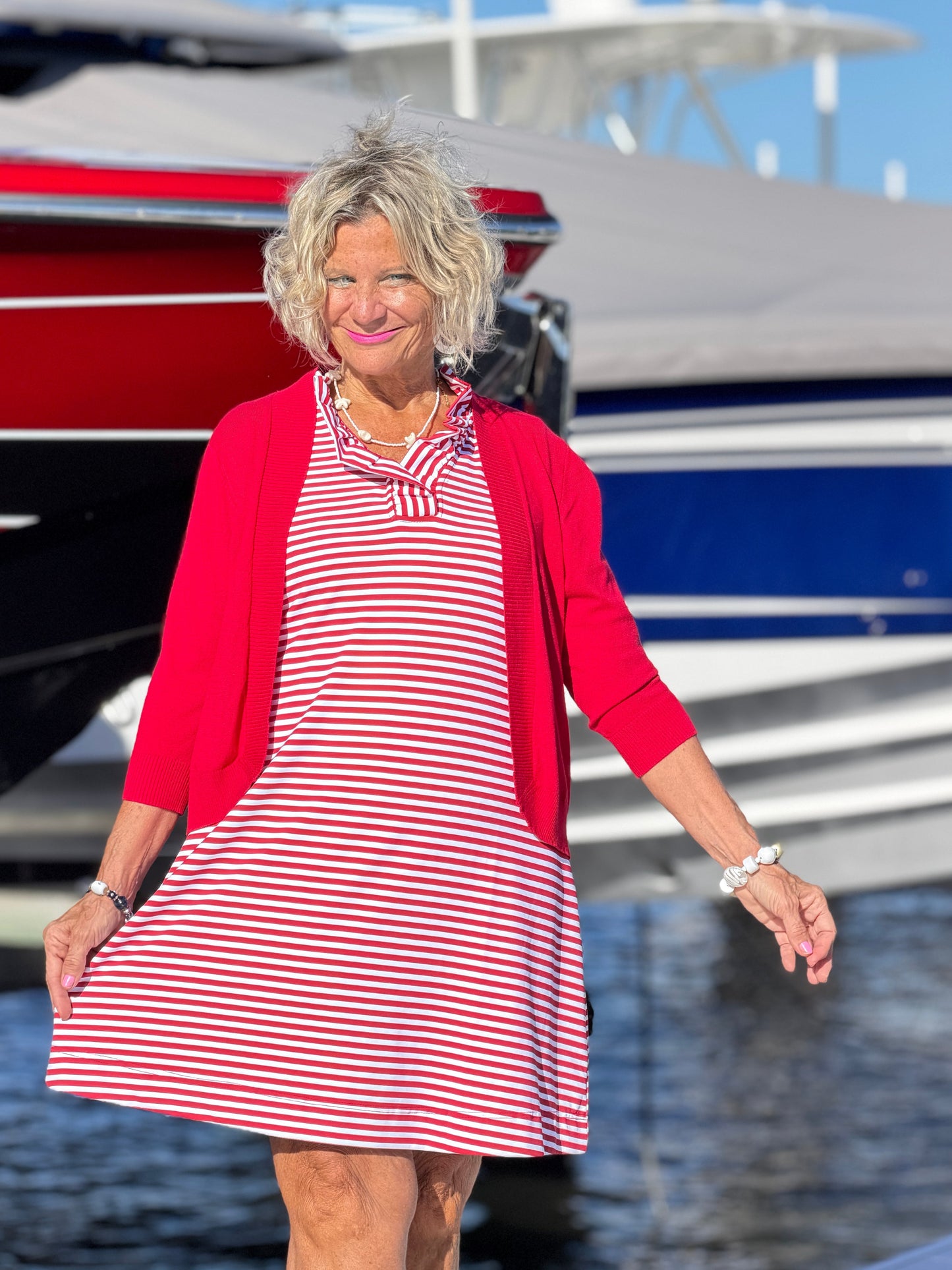 REGATTA RED STRIPE RUFFLE DRESS
