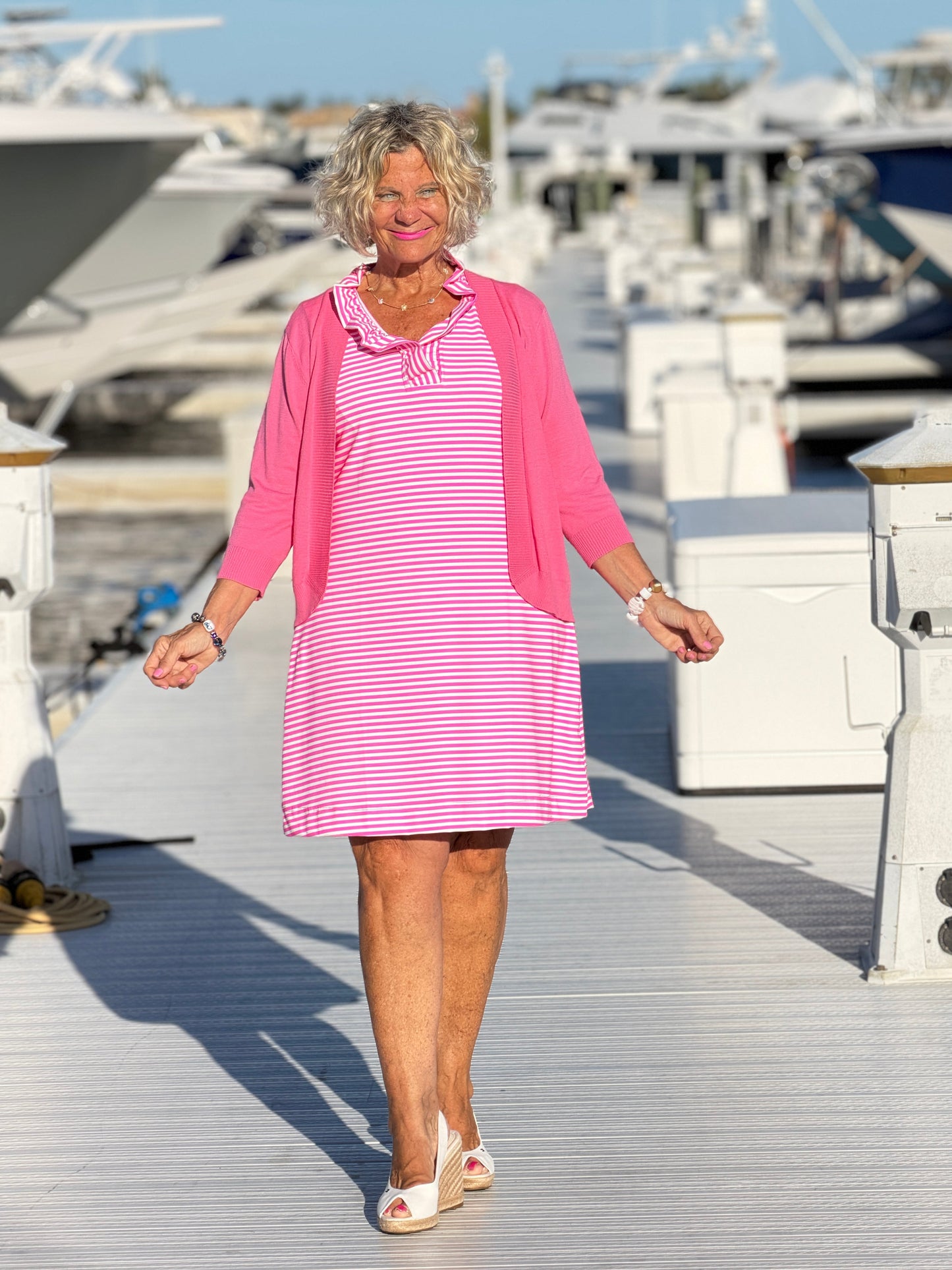 MARINA PINK STRIPE RUFFLE DRESS