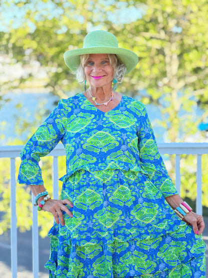 SEAG GLASS TREASURE V Neck RUFFLE DRESS