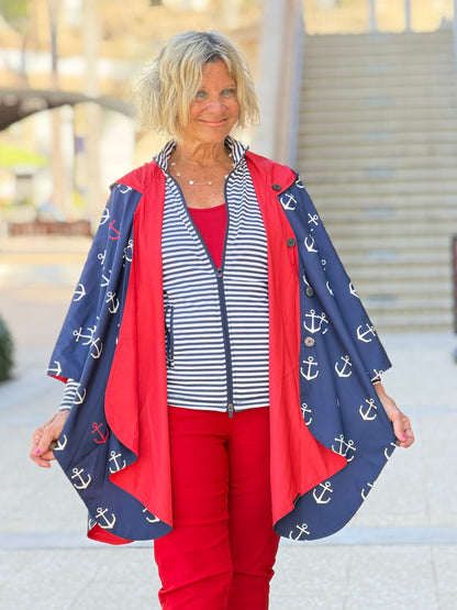 Navy / Red Reversible Rain Cape - Anchor Collection