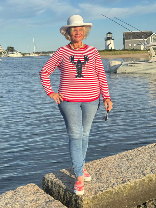 RED STRIPED LOBSTER SWEATER