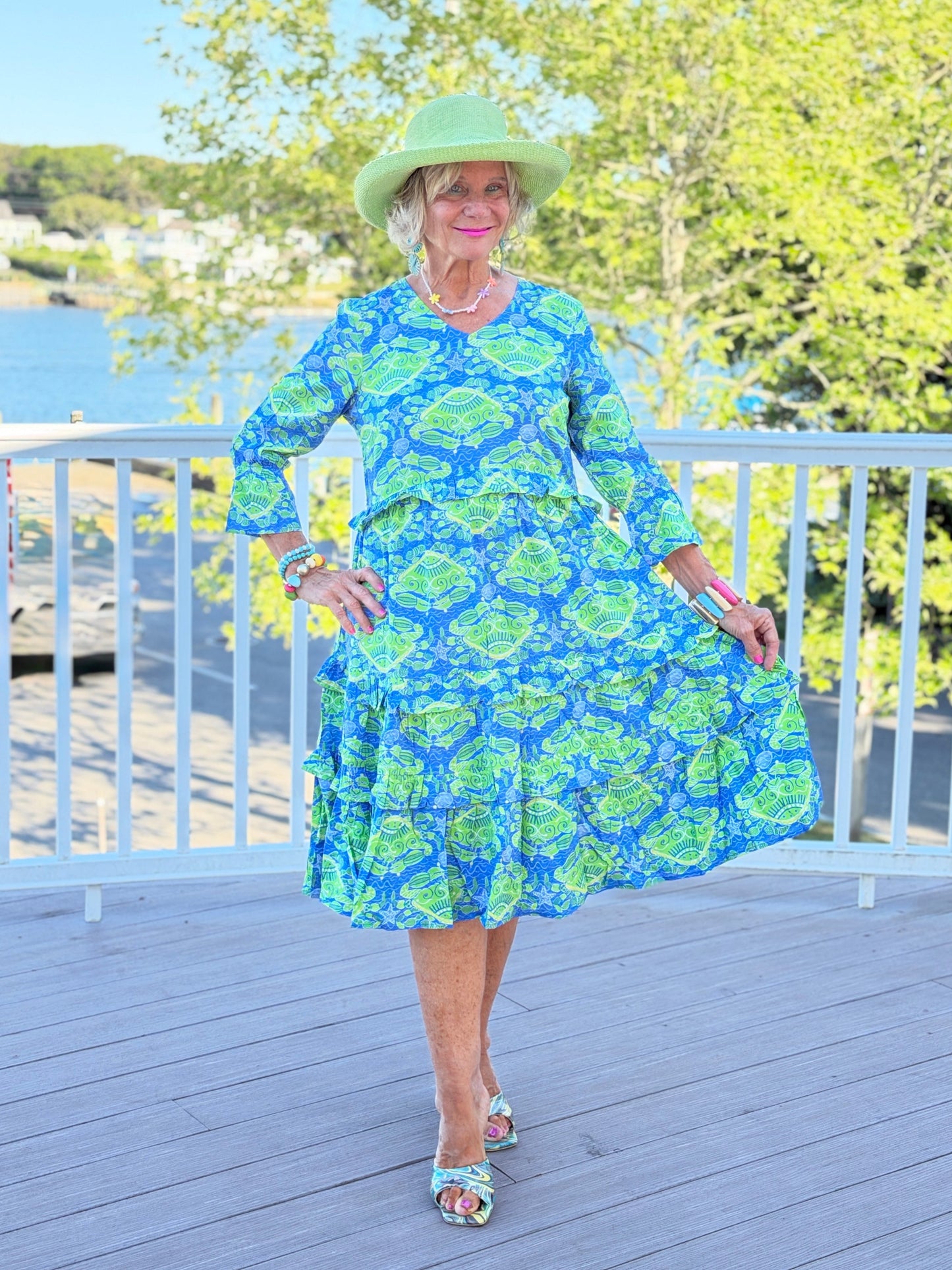 SEAG GLASS TREASURE V Neck RUFFLE DRESS